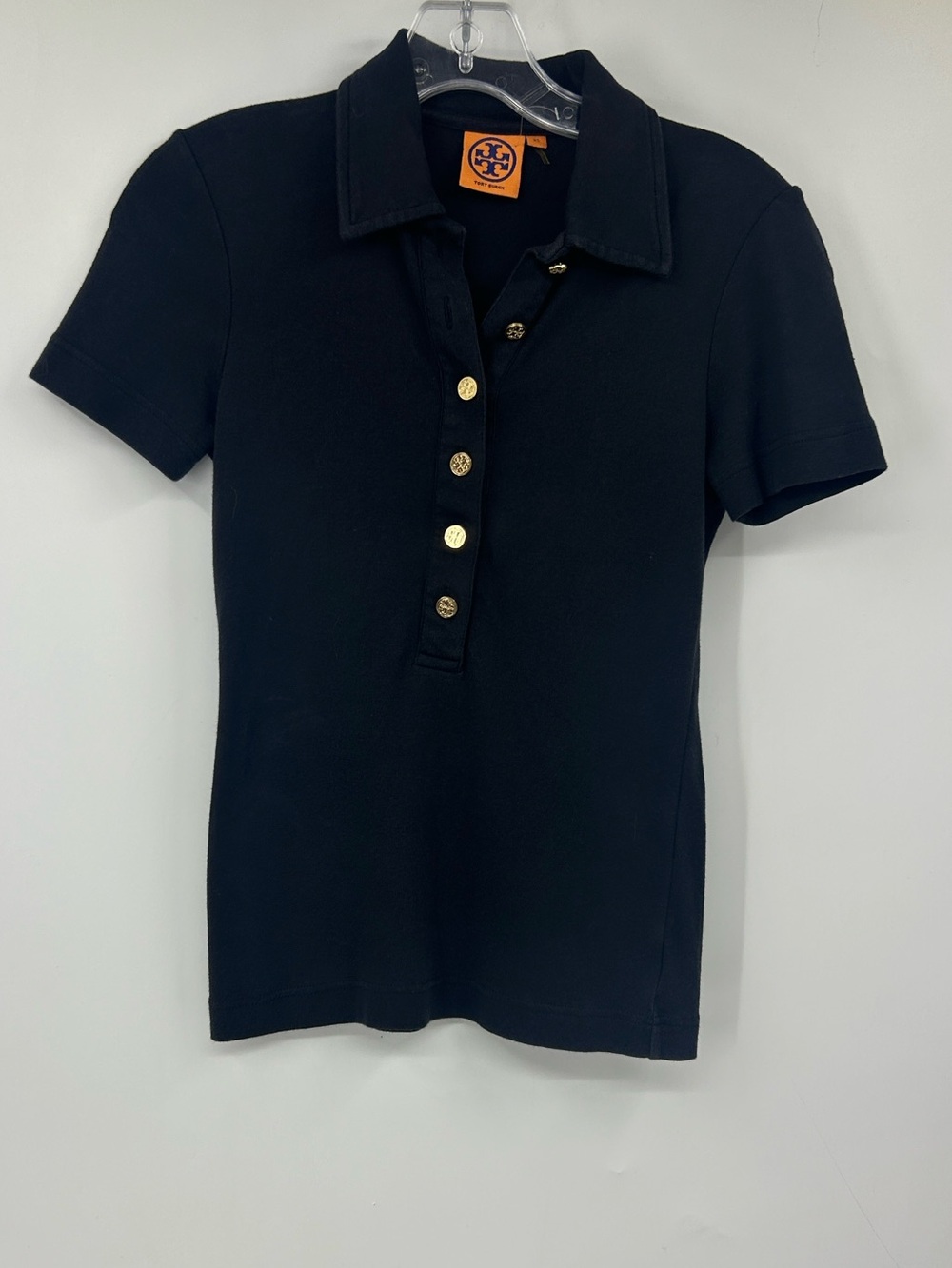 Tory Burch Black Polo with Gold Logo‎ Buttons Size XS